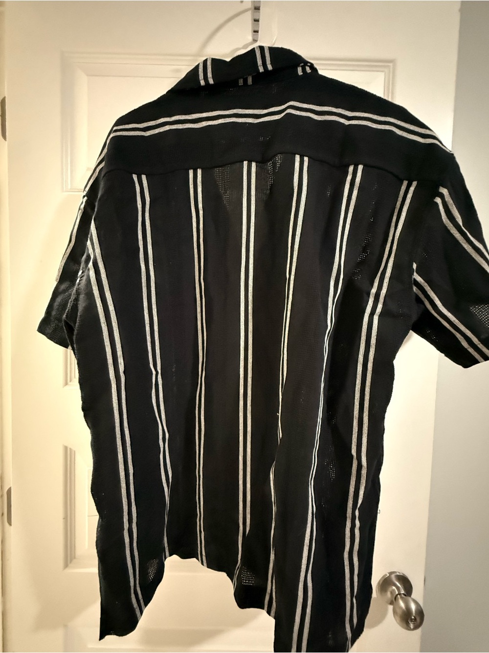 Forever 21 Black Short-Sleeve Button-Down Shirt with White Stripes